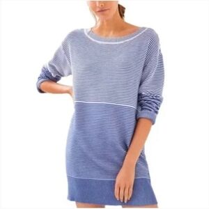 Anthropologie Daily Practice Sweater Long Sleeve Stripes White Blue Dress Size S